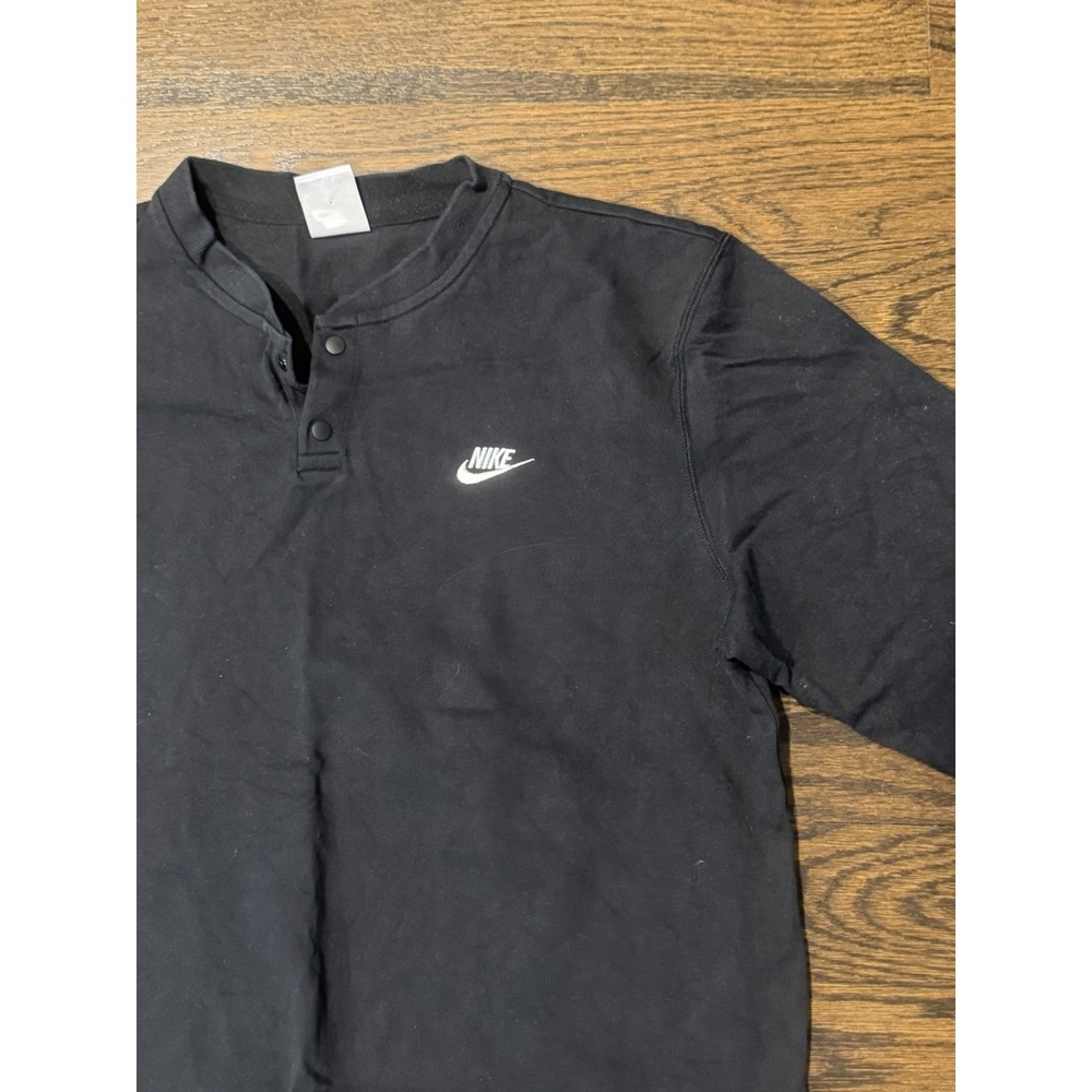 Nike Mens Club Fleece Long Sleeve Henley Shirt Blk FZ6630-010 Medium